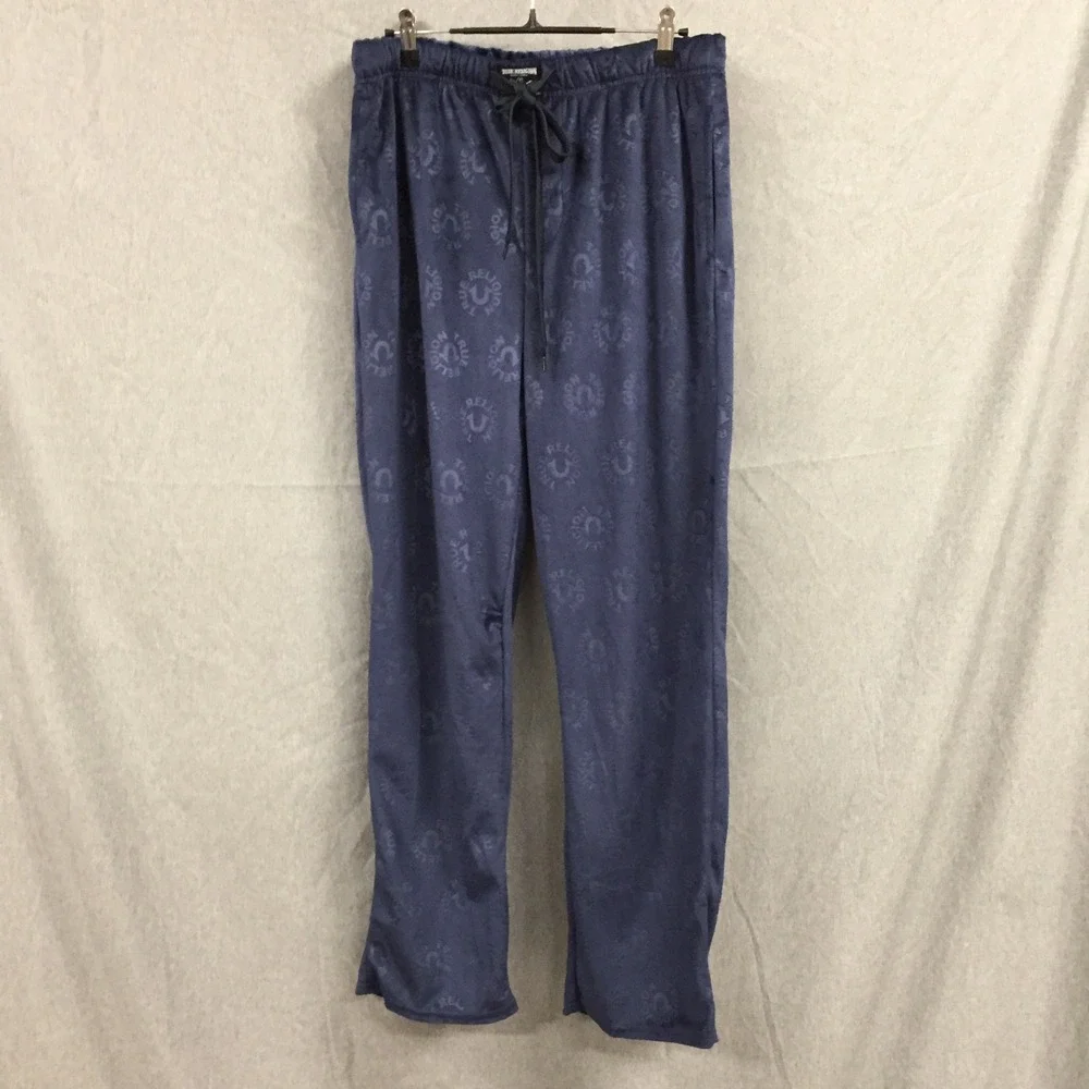 True Religion Mens Navy Blue Fleece Logo Sleepwear Lounge Pants Medium NWT